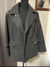 MICHAEL Michael Kors Women’s XL Gray Wool Blend Moto Peacoat Faux Leather Trim Photo 0