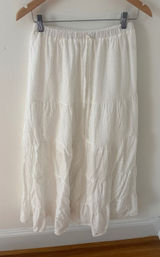 White Swiss Dot Tiered Midi Skirt Boho Elastic Waist Flowy Peasant Skirt Photo 0