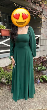 Long-Sleeve Emerald Green Prom Dress with pockets Photo 0