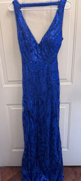 Ryanth Royal Blue Sequin‎ Open Back Maxi Dress V-Neck Slit Size 6 NWT Photo 0