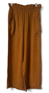ZARA Tobacco Brown Wide Leg Paperbag Waist Cropped Pants High Rise Patch S Photo 0
