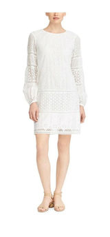RALPH LAUREN White Cotton Voile Floral Eyelet Dress Size 10, $55, B53 Photo 0