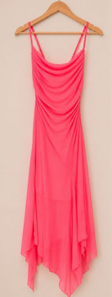 Haute Monde Neon Pink Draped Mesh Asymmetrical Maxi Dress Size S Photo 0