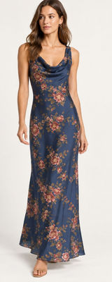New Azalie Florivel Floral Maxi Dress Navy Vintage Size 2 Photo 0
