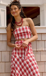 NWT Free People After You Red Plaid Crop Top Cottagecore Coastal Cowgirl Photo 0
