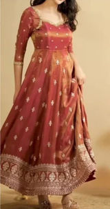 Indya Orange rust Embroidered Anarkali Dress with Gold Accents size S Photo 0