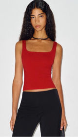 Reformation Carla red ribbed Sleeveless Square-Neck Tank Top, size S Made in USA Photo 0