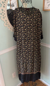 April Cornell For Cornell Trading Black Floral Midi Dress‎ Size Large Vtg Kaftan Photo 0