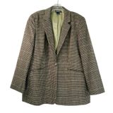 Lands End Womens 16 Wool Cashmere Houndstooth Blazer Brown Academia Equestrian Photo 0