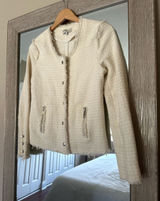 One/Third Ivory Cream Tweed Blazer Jacket Silver Details Size Small Photo 0