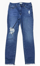 Good American Good Legs Ankle Skinny Jeans‎ Distressed Raw Hem Blue 10/30 Sassy Photo 0