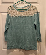 Maurices Womens XL Top Blue‎ Crochet Lace Crew Neck 3/4 Sleeve Pullover Photo 0