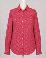 Lauren Ralph Lauren Red Floral Button Down Shirt XS Roll Tab Sleeve Cotton LRL‎ Photo 0