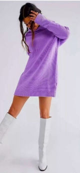 Free People Ottoman Slouchy Tunic Sweater Purple Small in Violet Lilac Photo 0