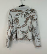 Tahari Cozy Leaf-Print Mock Neck Sweater Eyelash Knit Size Medium Women's Photo 0