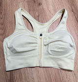 Womens Zip Front Sports Bra S Cream Racerback Padded Yoga Gym Workout Top Photo 0