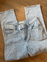 Abercrombie and Fitch Asymmetrical Button Light Wash Denim Jeans: Size 14 Photo 0