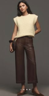 Maeve Anthropologie Colette Faux Leather Wide Leg Pants Dark Brown Size 28 Photo 0