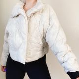 Calvin Klein Jeans Cream Assymetric Zip Cloud Puffer Coat Crop Jacket Photo 0