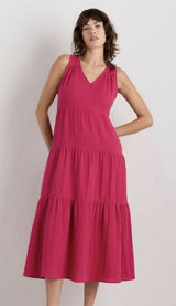 Women's NEW Quince Size XL 100% Organic Cotton Gauze Tiered Maxi Dress Pink Photo 0