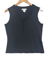 Dressbarn Tank Top Black Knit Scoop Neck Tie Front Career Minimalist Layering L Photo 0