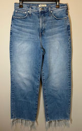 Madewell The Perfect Vintage Wide-Leg Crop Jean Blue Raw Hem Women's 29 Photo 0