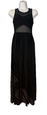 Material Girl Black Lace Bodice Maxi Dress Sleeveless Slit Small Goth Festival Photo 0