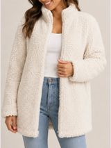 Banana Republic Ivory Sherpa Zip Up Fleece Jacket Teddy Coat Photo 0