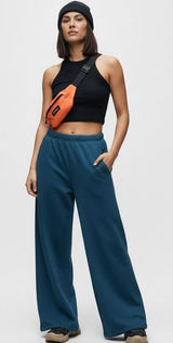 SUMWON Wide Leg Lounge Pants M Blue Fleece Cozy‎ High Waist Pull On Casual Photo 0