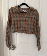 Princess Polly cropped plaid long sleeve top Photo 0