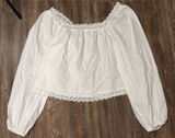 Old Navy White Long-Sleeve Lace Trim Top Square Neck Small Tall Loose Fit Summer Photo 0