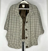 Halogen Herringbone Wool Blend Cape Coat Womens L Brown Plaid Academia Poncho Photo 0