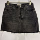 Free People We The Free Womens Mini Skirt Size 28 Black Denim Raw Hem Button Fly Photo 0