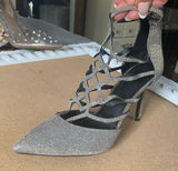 Payless Glittery Silver Caged Heels Size 12 Photo 0