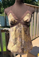 Y2K EK Designs Satin Lace Trim Animal Print Paisley Camisole Tank Top Size M Photo 0