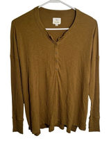 Offline‎ by Aerie Women's Size XS Henley Top Olive Green Ribbed Long Sleeve Snap Photo 0