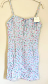 Altar'd‎ State Miren Mini Dress Blue Multi Pink Floral Smocked Back NWT Small Photo 0