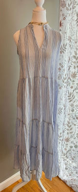 Banana Republic Striped Tiered Gauze Midi Dress - Sleeveless Blue & White Small Photo 0