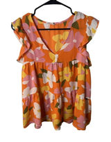 Wm‎ Med Orange Floral Babydoll Flutter Sleeve Cottage Spring Feminine Summer Photo 0