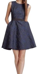 Reiss Natalie Skater Dress Fit & Flare Floral Textured Jacquard Cutout Navy 4 Photo 0