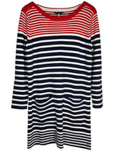 Joules‎ Knitwear Womens Striped Long Sleeve Sweater Dress Pockets Red Navy Photo 0
