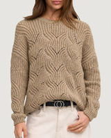 ONLY Our Story S Sweater Beige Havana Long Sleeve Pullover Pointelle Knit Tan Photo 0