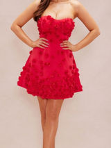 Tessa Floral‎ Applique Mini Dress Red Size Medium Photo 0