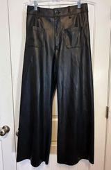 Zara Black Faux Leather 8 Pants Wide Leg High Rise Trousers Patch Pockets Chic Photo 0