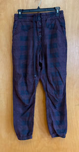 Anthropologie Plaid Button Fly Jogger Pants Womens XS Purple Black‎ Linen Blend Photo 0