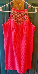 Lilly Pulitzer Larina Shift Dress Pink Sun Ray Crochet Lace Neck Halter 10 Photo 0