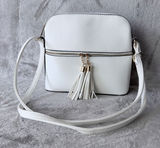 Crossbody Bag Women Medium White Tassel Zip Minimalist Pebble Grain Girly Casual Photo 0