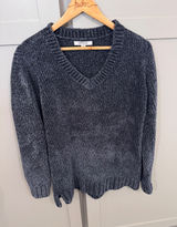 Orvis Classic Collection Womens Navy Blue Marled Chenille V-Neck Sweater‎ Size M Photo 0