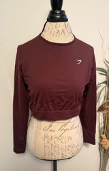 Gymshark Womens XXL‎ Burgundy Long Sleeve Crop Top Athletic Training Shirt Photo 0