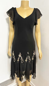 Y2K FAIRYGOTH SL Fashions Black Embroidered Floral Handkerchief Hem Dress 8 Photo 0